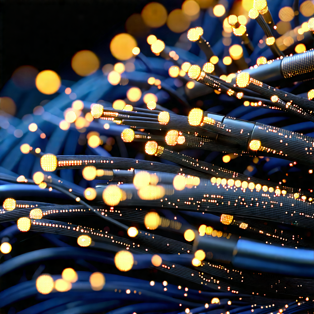 Close-up Of Fiber Optic Cables With Close-up Bunch