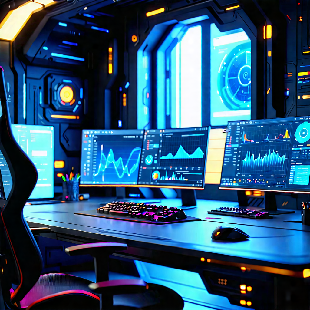 Futuristic (digital:1.26) Workspace With Futuristic Computer