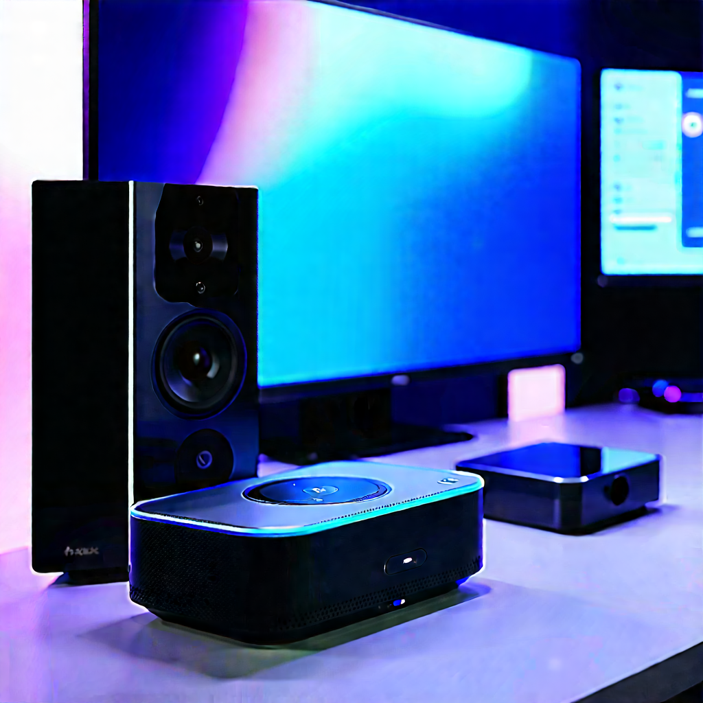 Smart Home Device With Streaming Content With Desk Computer