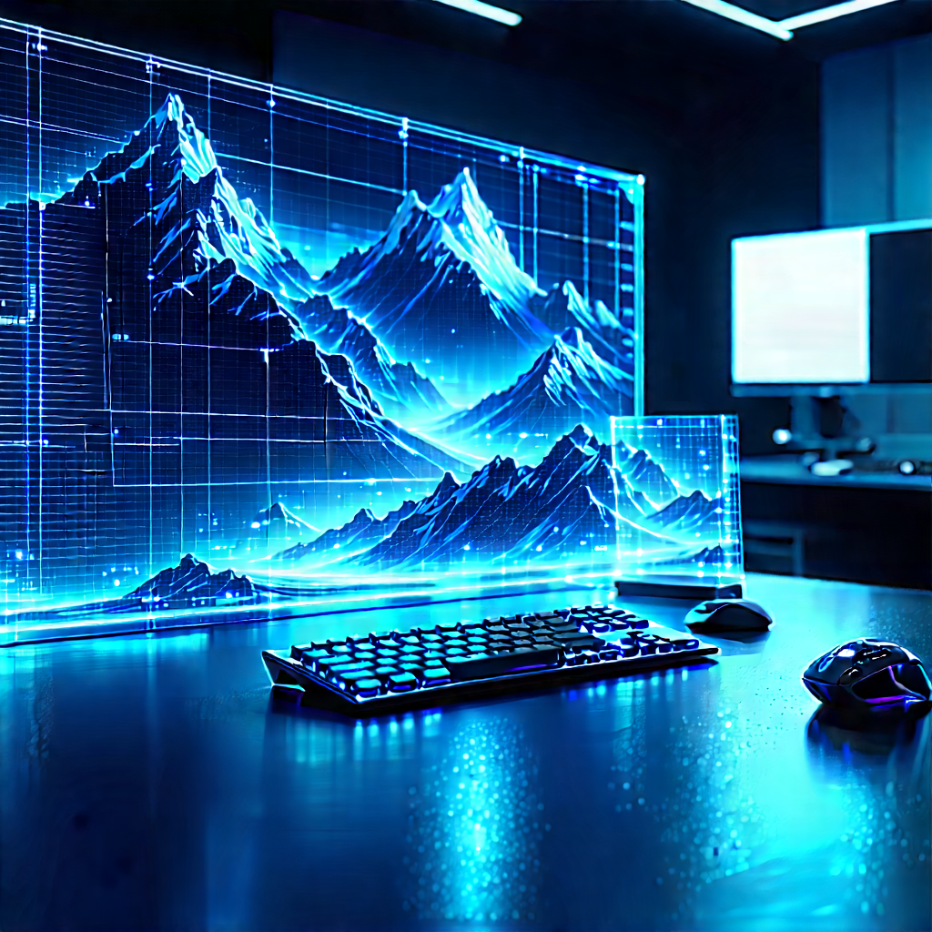 Futuristic (digital:1.37) Workspace With Computer Monitor