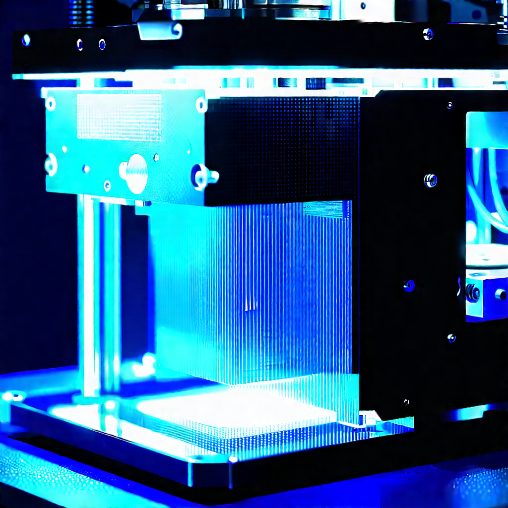 3d printer with blue light glow