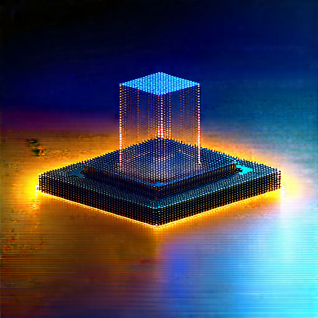 Quantum Computer With (digital:1.29) Particles With Blue Yellow
