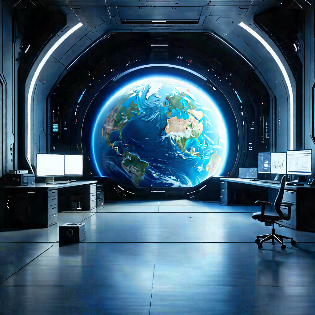 (futuristic:1.19) (digital:1.3) Workspace With Image, There