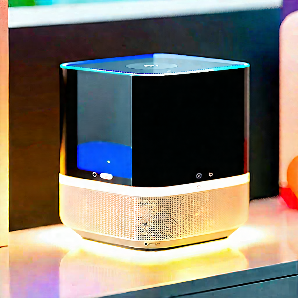 Smart Home Device With Glowing Screen With Small, Square-shaped