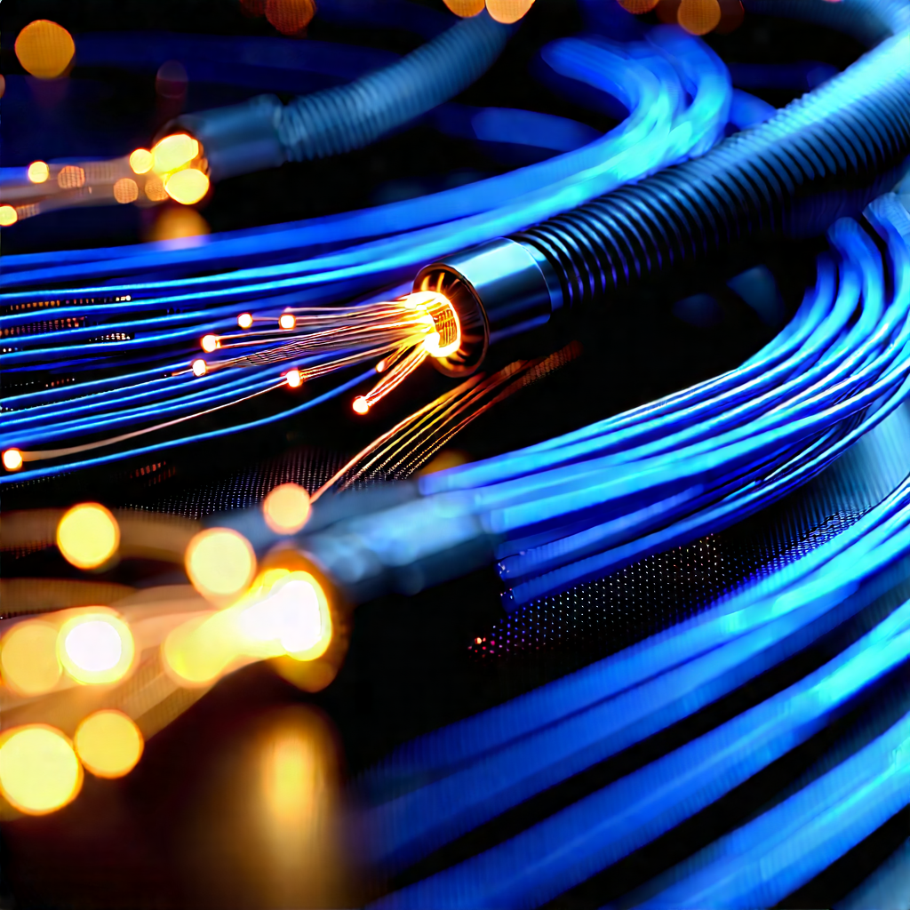 Close-up Of Fiber Optic Cables With Close-up Blue