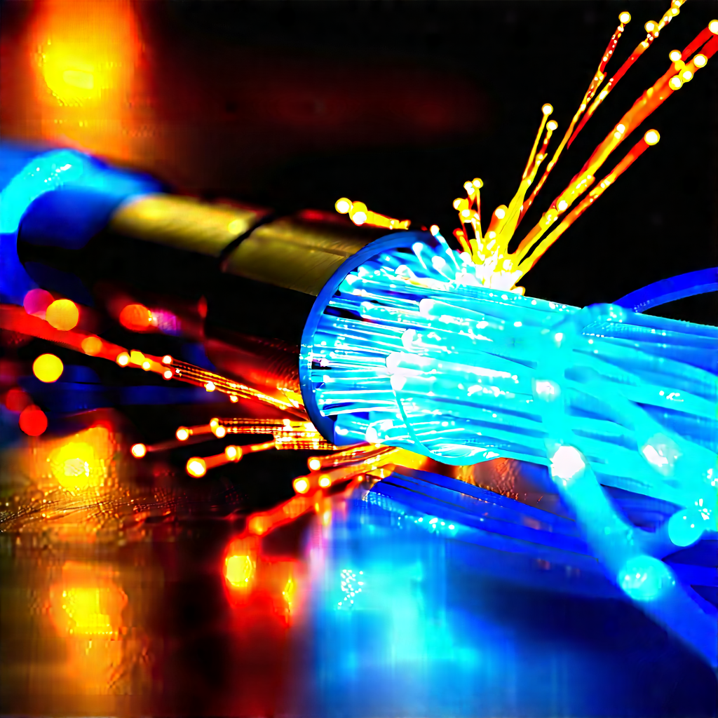 Close-up Of Fiber Optic Cables With Blue Light