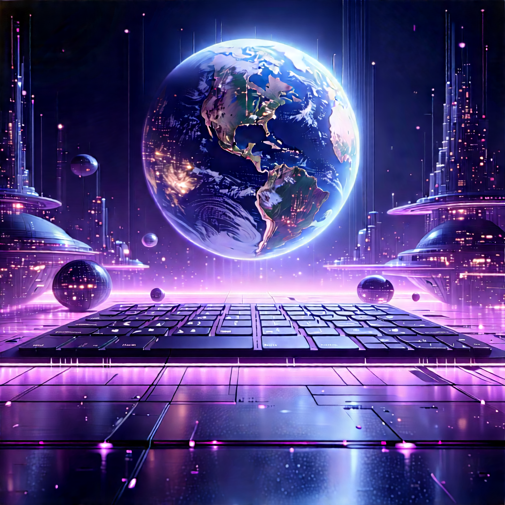 Futuristic Digital Workspace With Laptop Computer