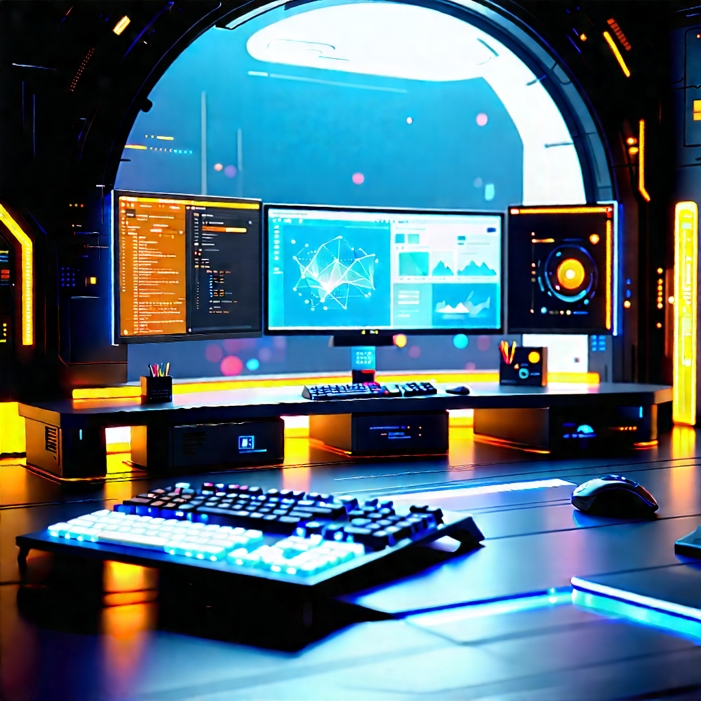 Futuristic Digital Workspace With Image, There