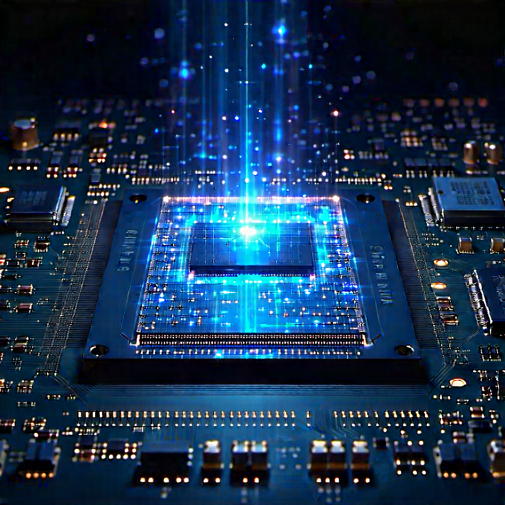 Circuit Board With Holographic Projection With Close-up Computer