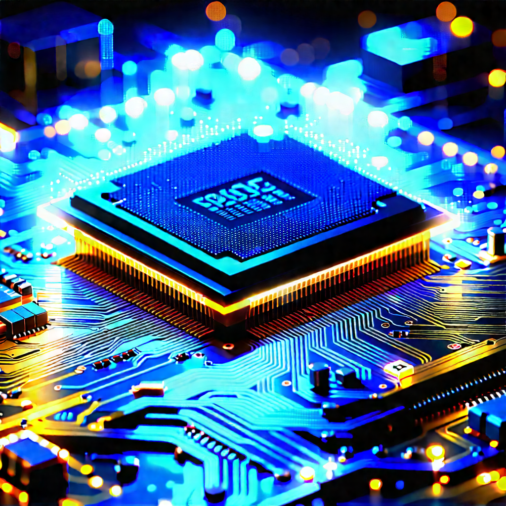 Microchip with blue light glow