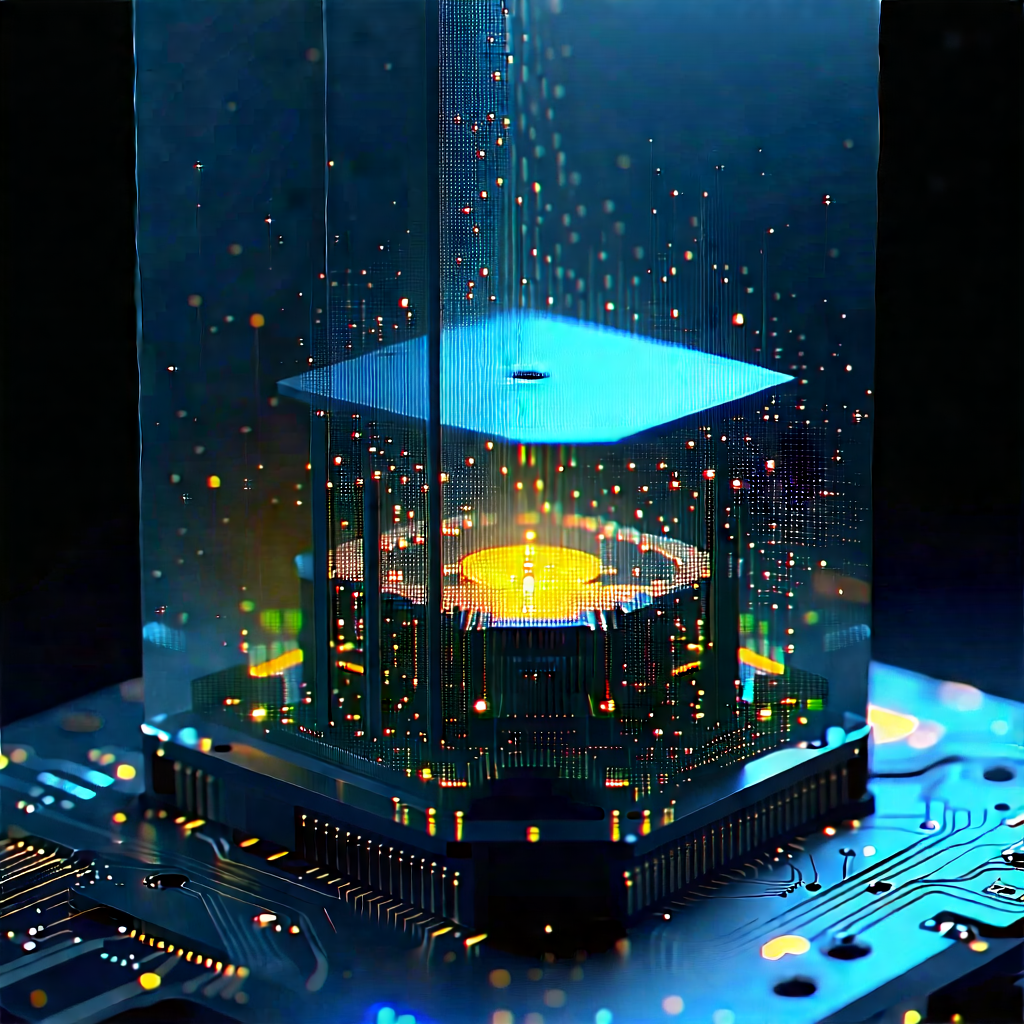 Quantum Computer With (digital:1.39) Particles With Futuristic Cityscape