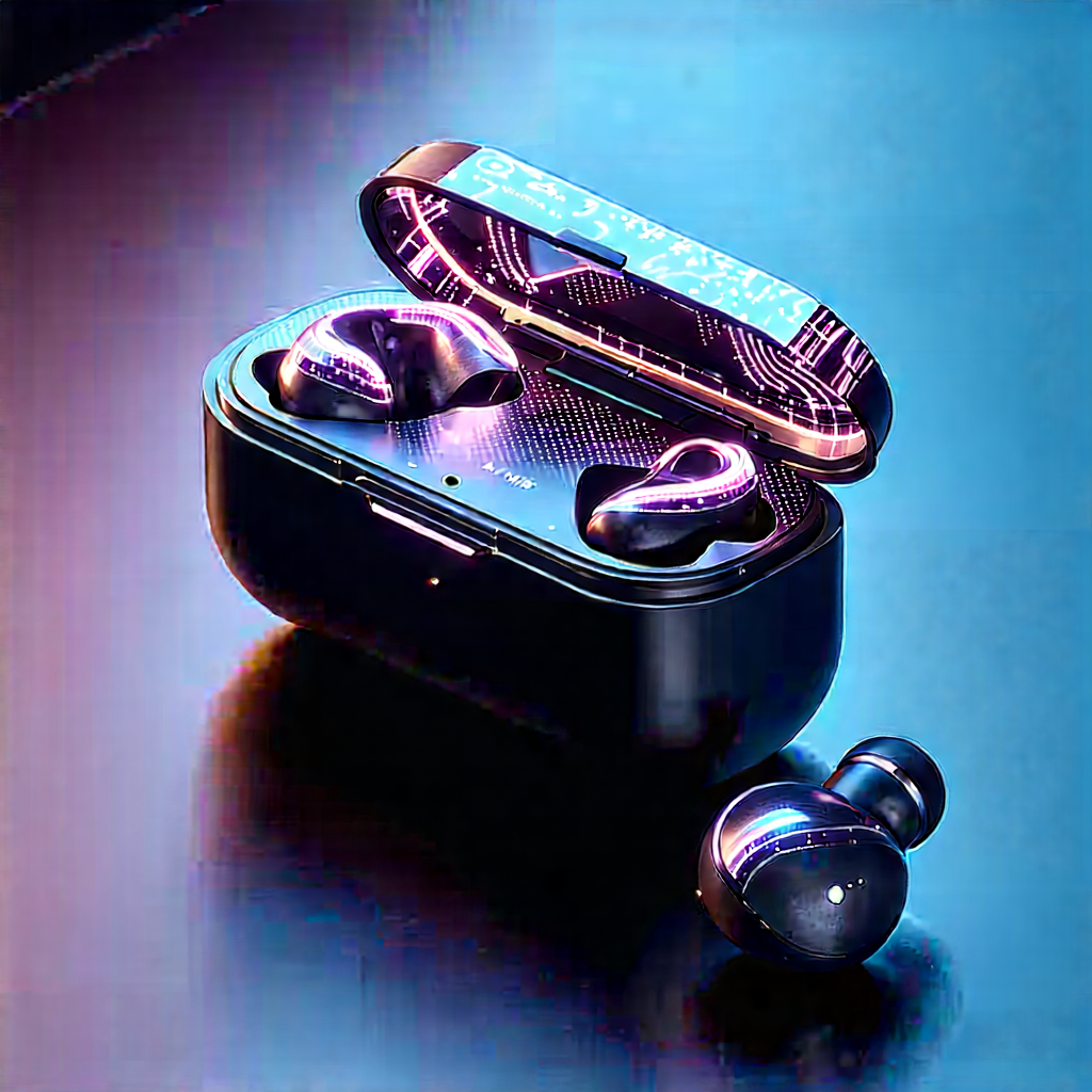 Wireless Earbuds With Holographic Display With Black Purple