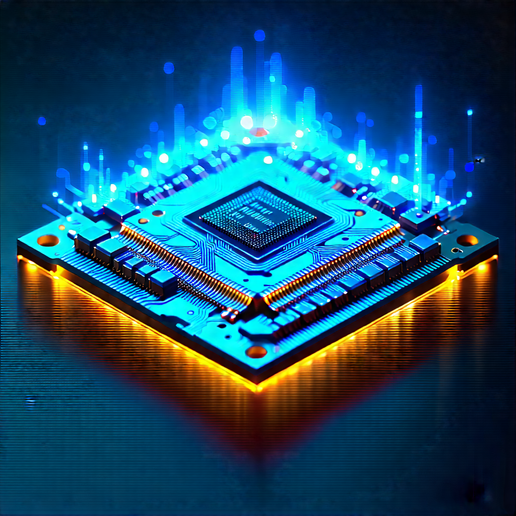 Microchip with blue light glow