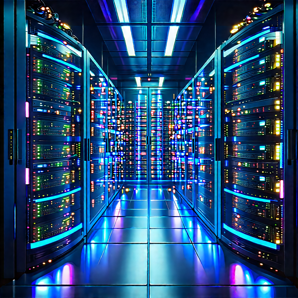 Server Rack With Data Streams With Image, There