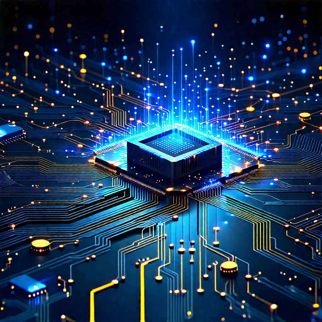 Circuit Board With Data Streams With Image, There