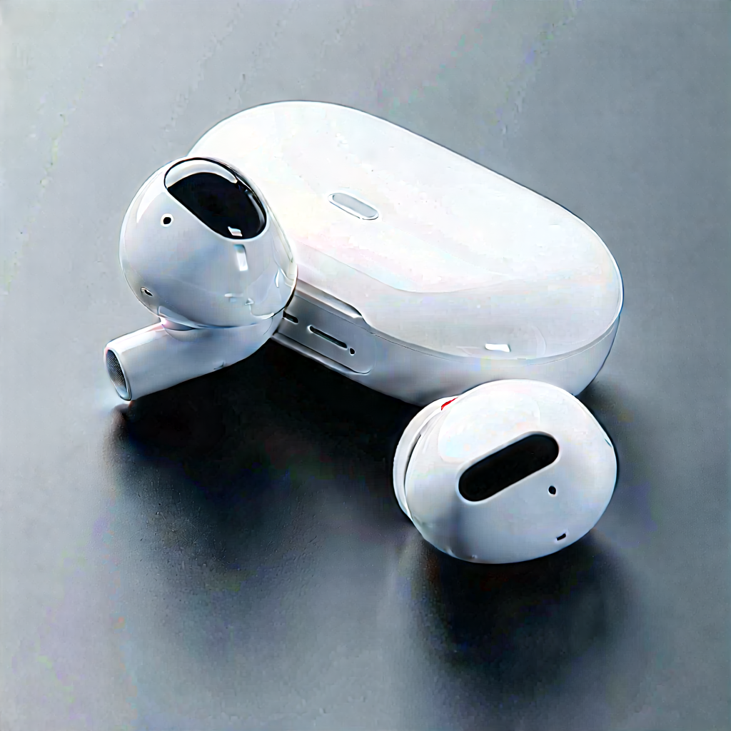 Wireless Earbuds With Streaming Content With White Apple