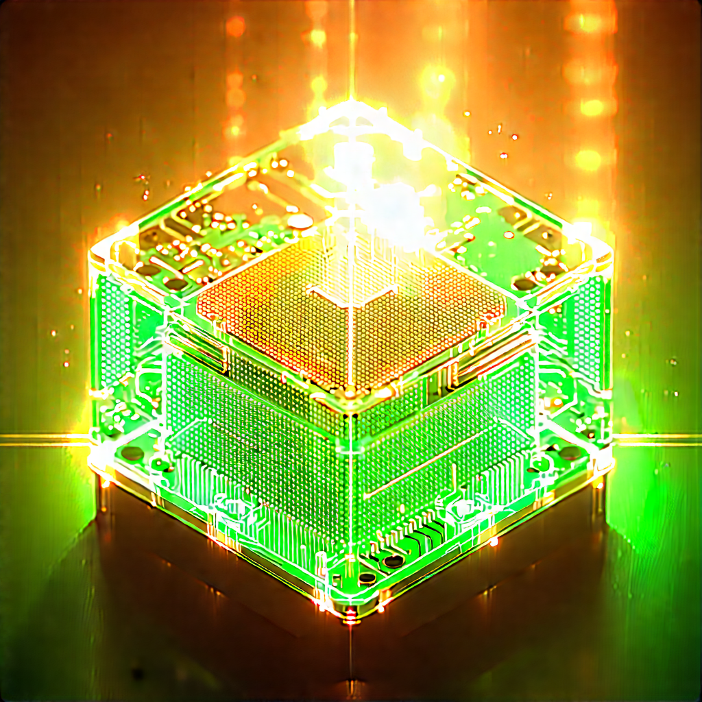 Quantum Computer With Neon Accents With Green Square