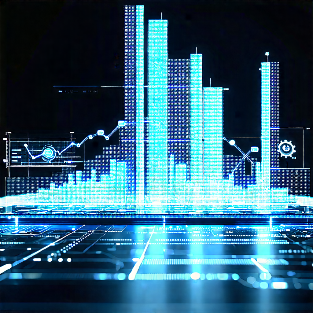Financial Technology In Manufacturing Facility With Futuristic Cityscape