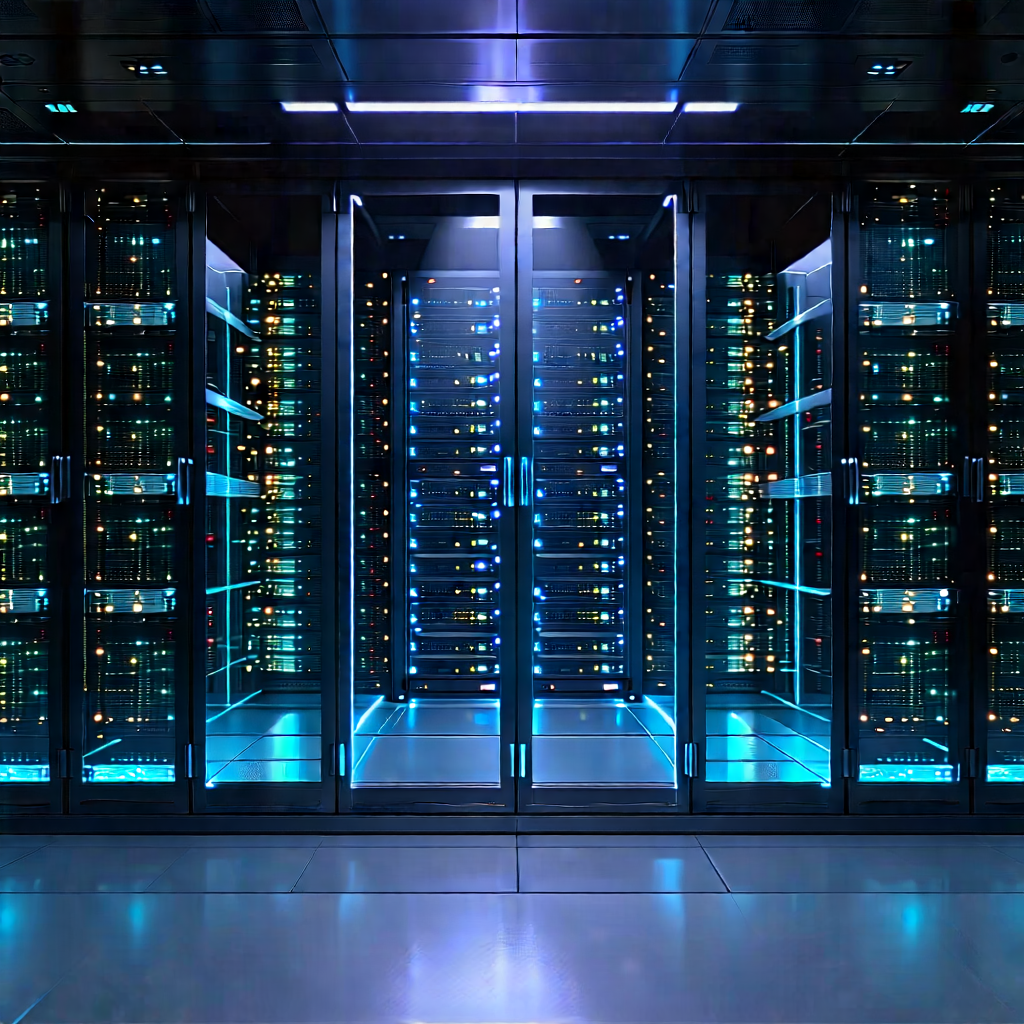 Server Rack With Holographic Projection With Large Computer
