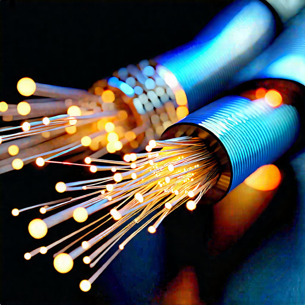 Close-up Of Fiber Optic Cables With Close-up Bunch