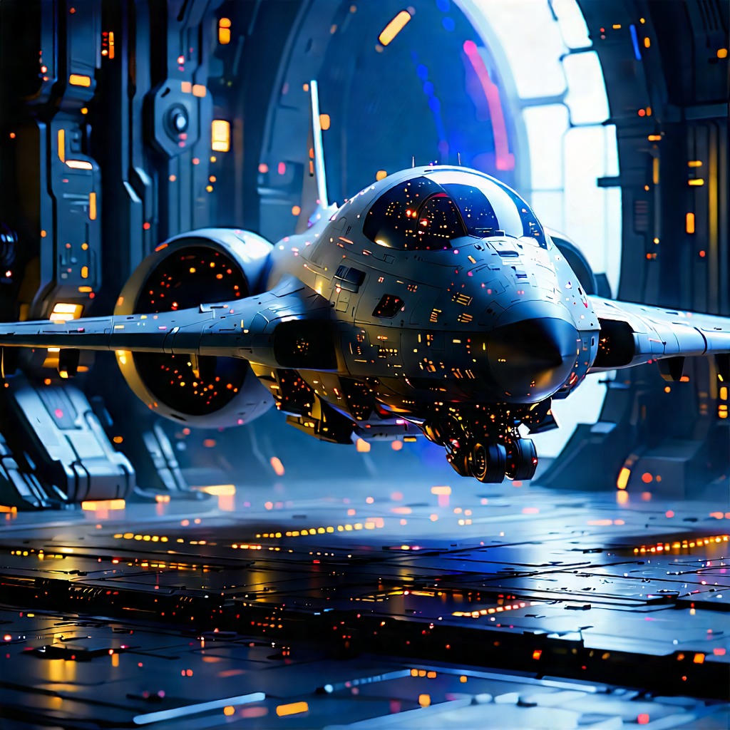Aerospace Technology In Tech Office With Futuristic Fighter