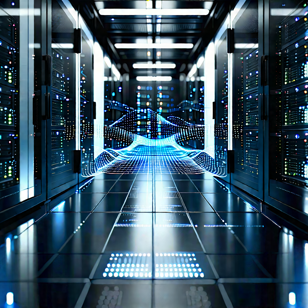 Server Rack With (digital:1.48) Particles With Large Room