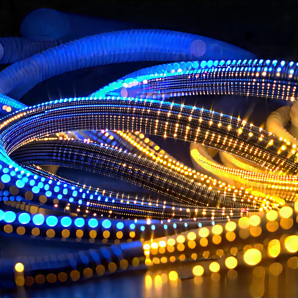 Close-up Of Fiber Optic Cables With Close-up Blue