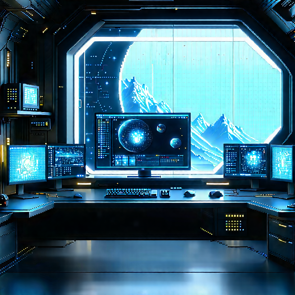 Futuristic Digital Workspace With Image, There