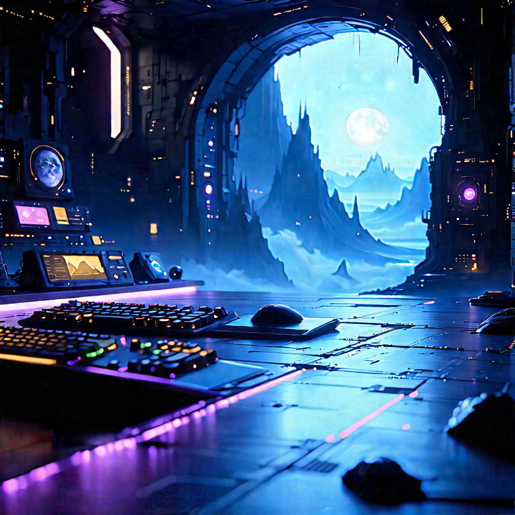 (futuristic:1.47) (digital:1.17) Workspace With Futuristic Scene,