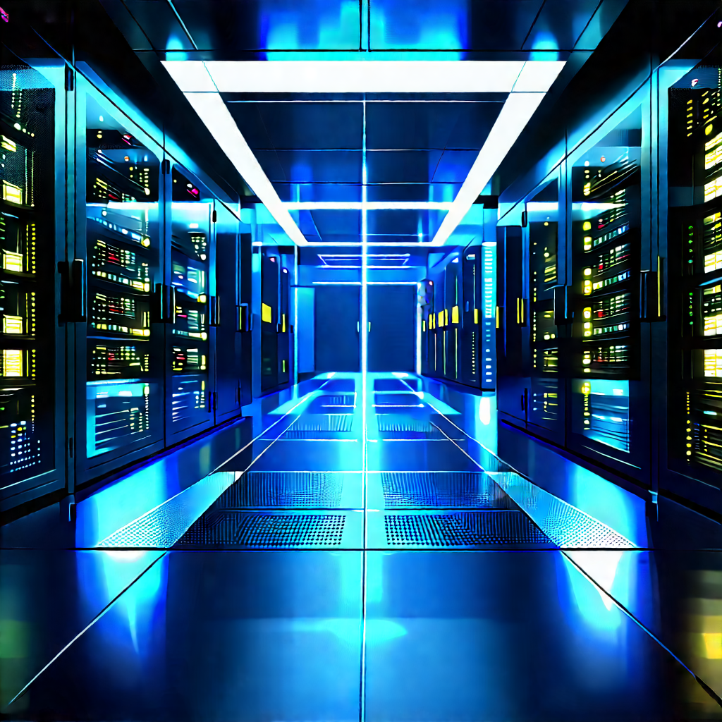 Futuristic Server Room With Blue-toned Photograph
