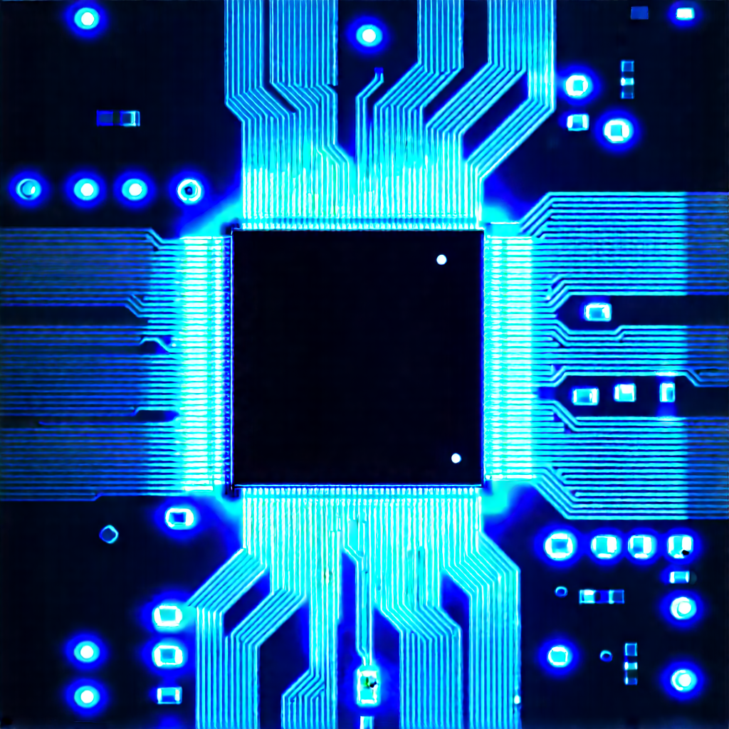 Circuit board with blue light glow