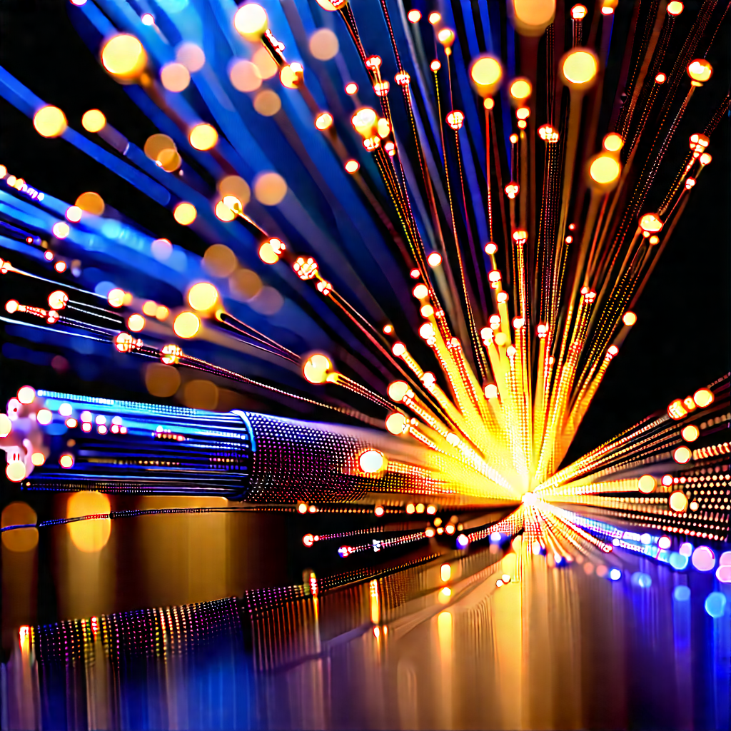 Close-up Of Fiber Optic Cables With Close-up Light