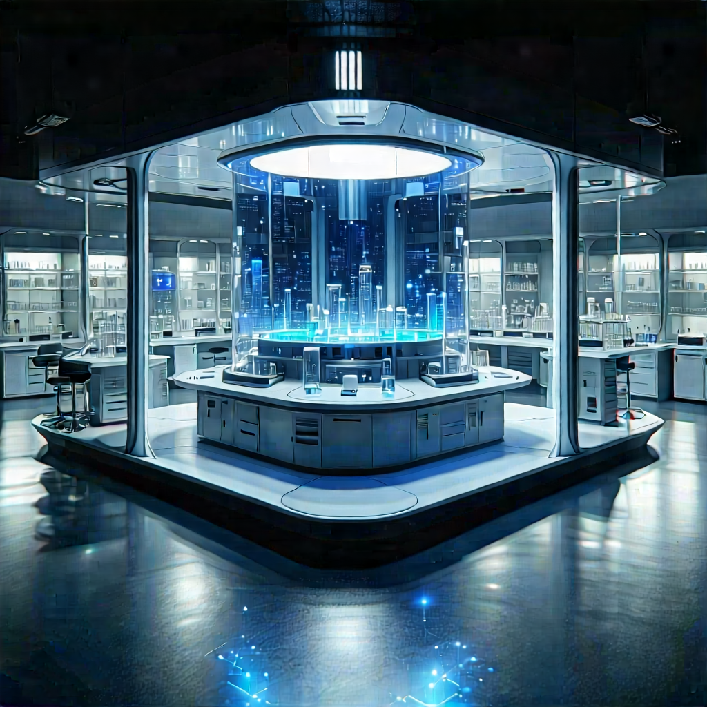 Futuristic Research Laboratory With Image, There