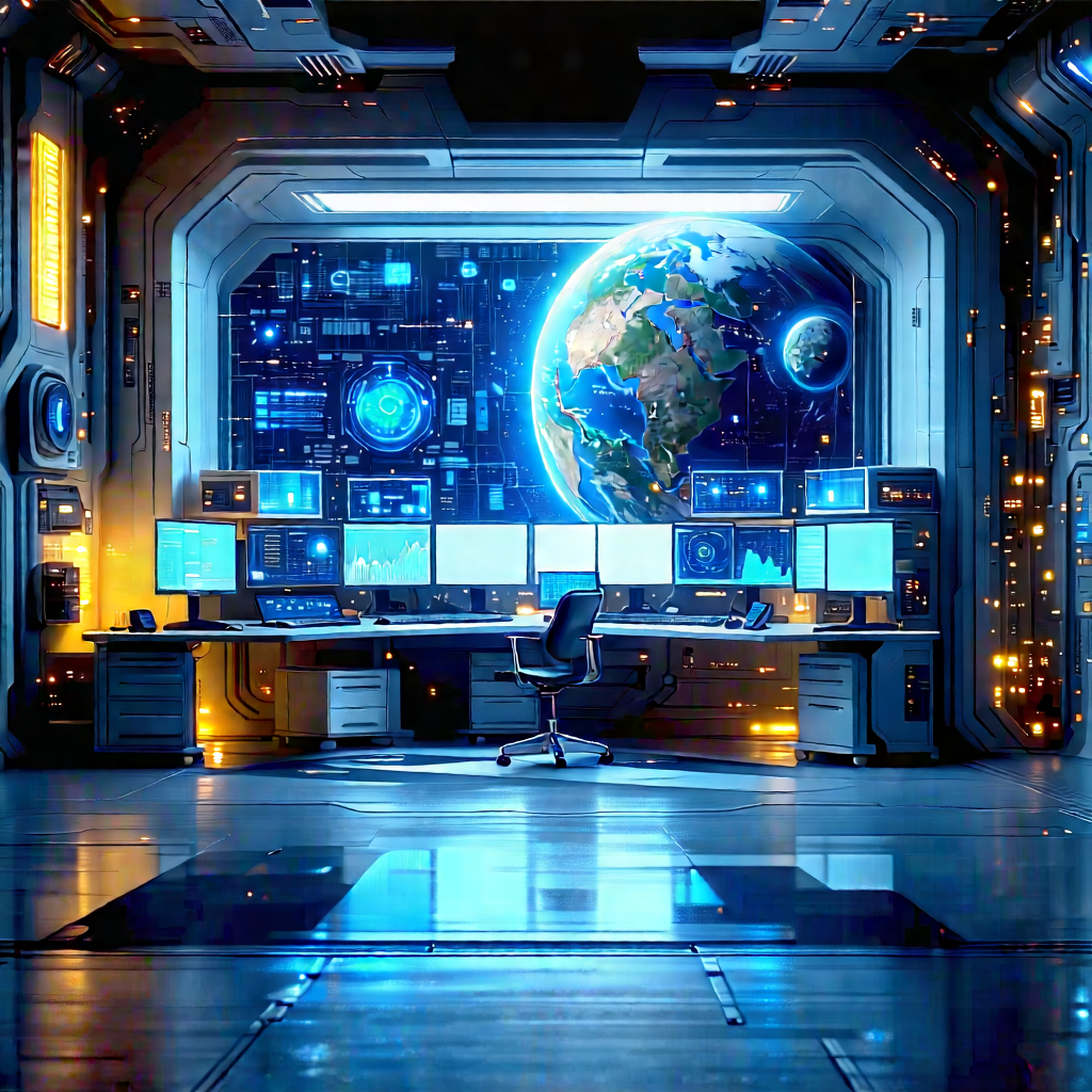 (futuristic:1.15) Digital Workspace With Image, There