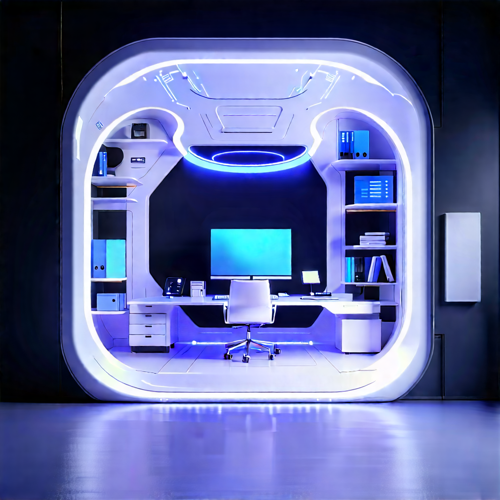 (futuristic:1.28) Tech Startup Office With Futuristic Office