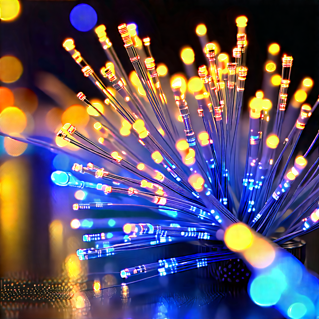 Close-up of fiber optic cables