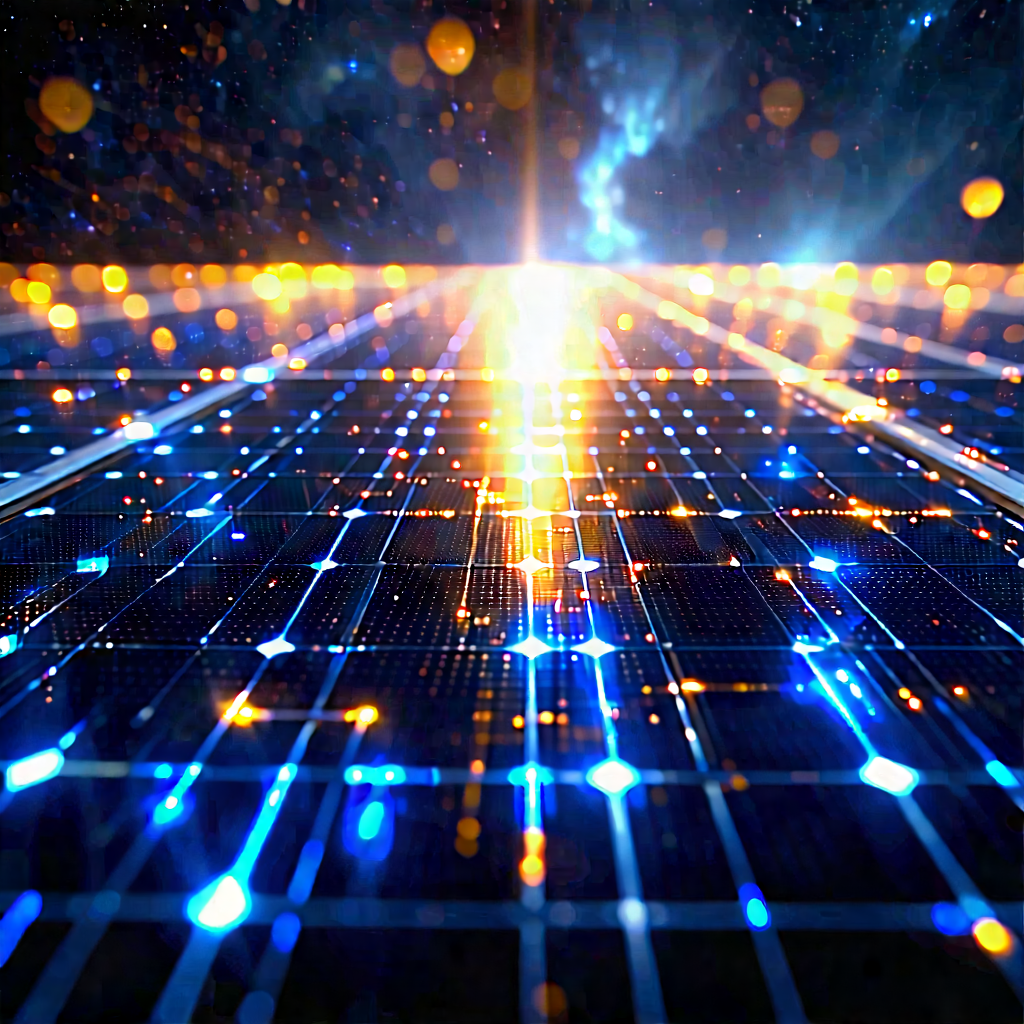 Solar Panel With Data Streams With Blue Yellow