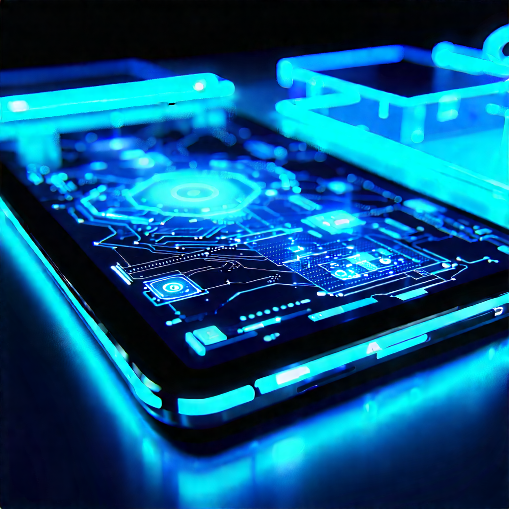 Tablet with glowing screen