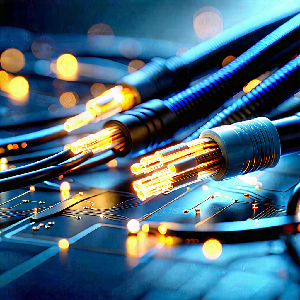 Close-up Of Fiber Optic Cables With Close-up Bunch