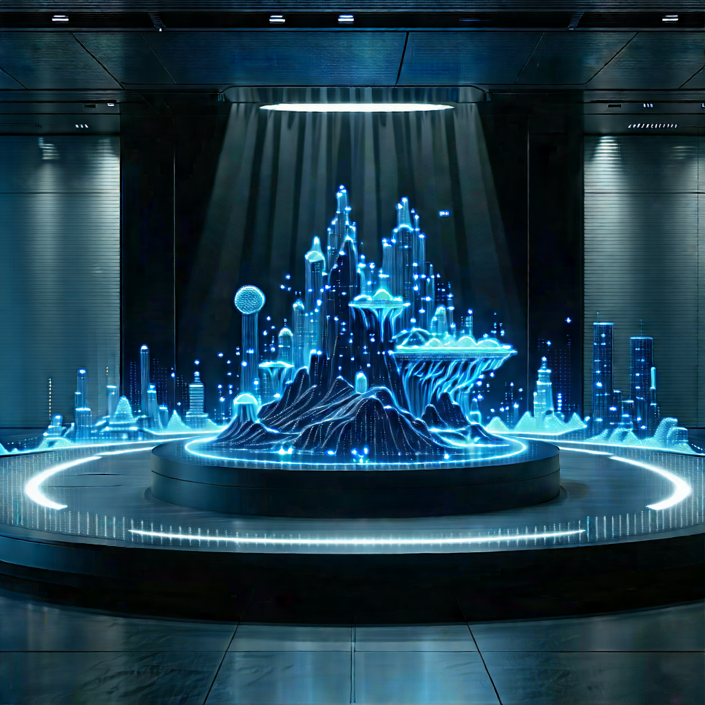 Entertainment Technology In Manufacturing Facility With Futuristic Cityscape