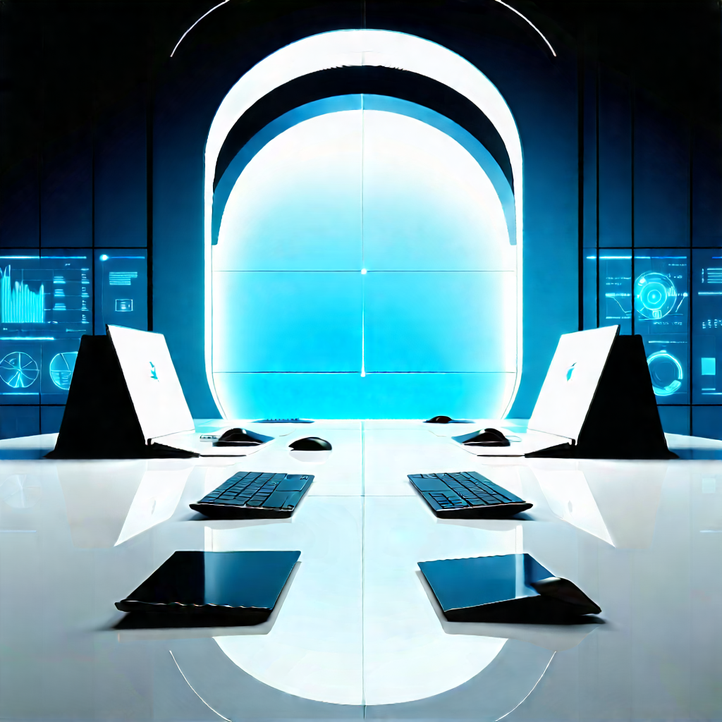 (futuristic:1.45) Tech Startup Office With Room Long