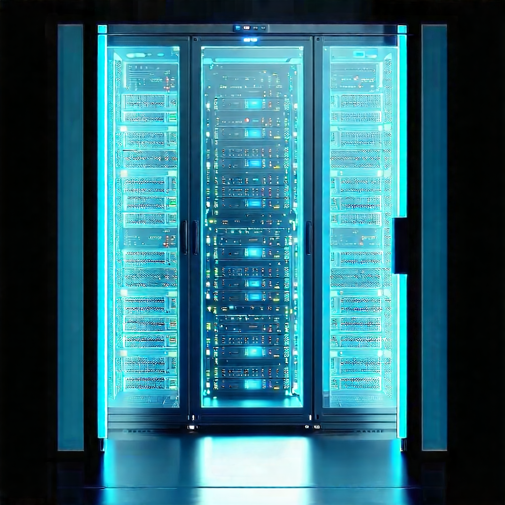 Server Rack With Laser Scanning With Large, Blue-lit