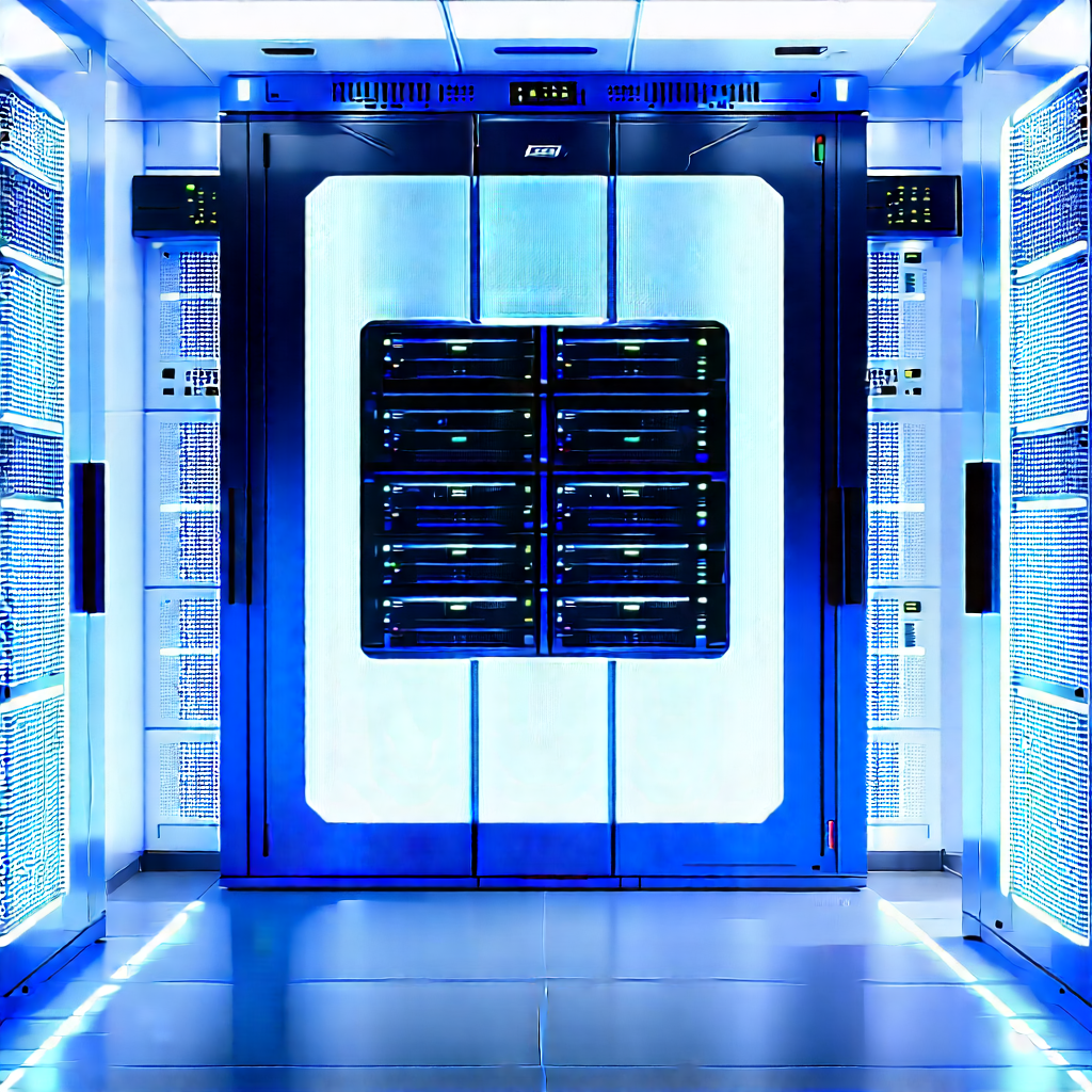 Futuristic Server Room With Large Blue