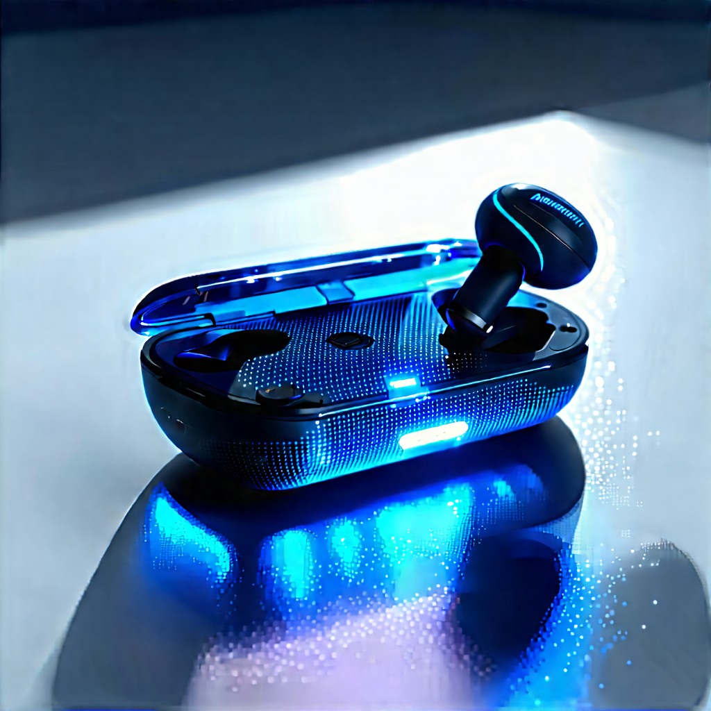 Wireless Earbuds With Holographic Display With Blue Black