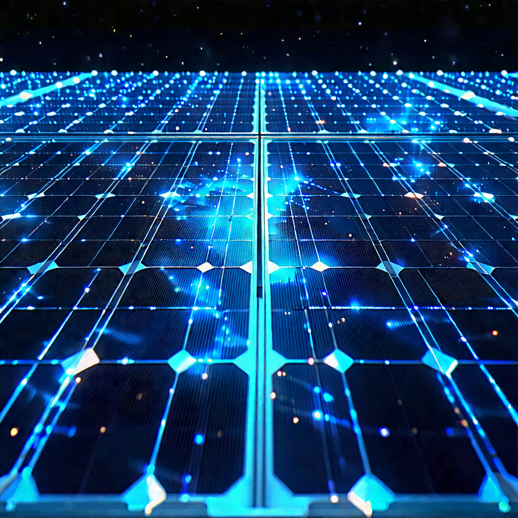 Solar Panel With Holographic Projection With Blue White