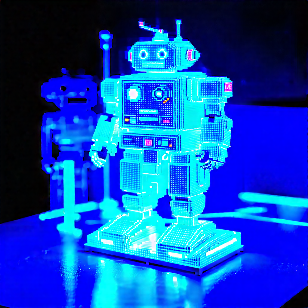Robot With Blue Light Glow With Robot Standing