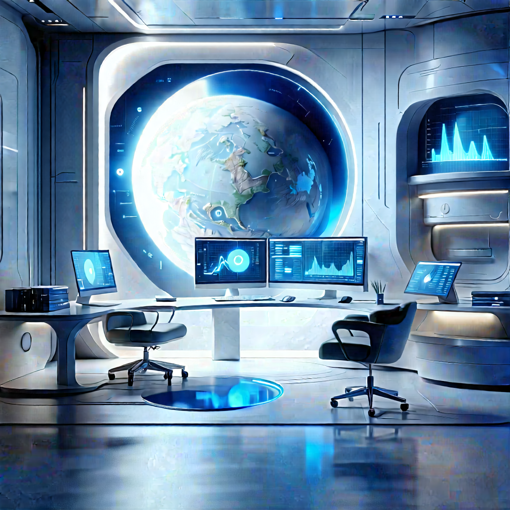 Futuristic Digital Workspace With Futuristic Setting,