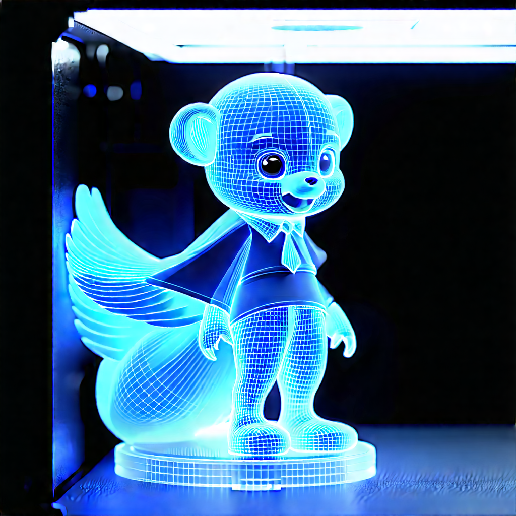 3d printer with blue light glow