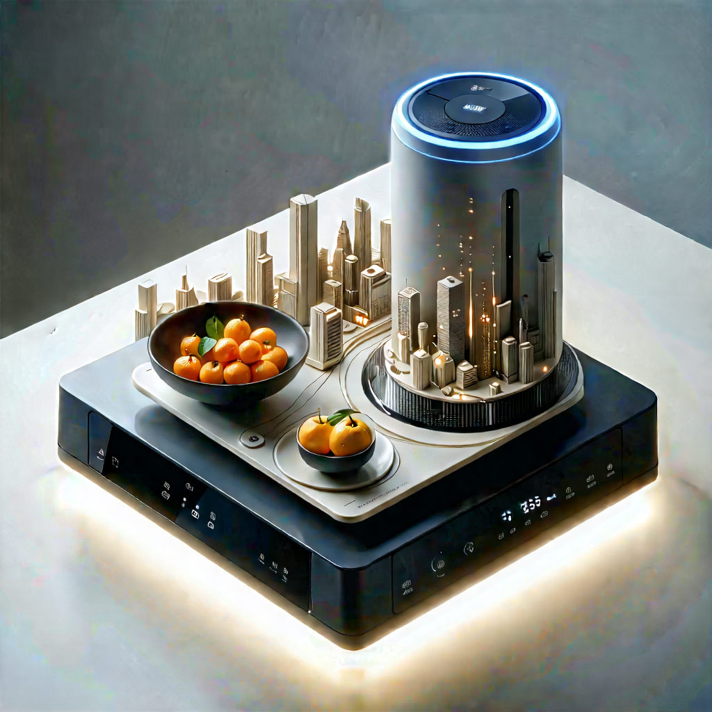 Innovative Smart Appliance (design:1.26) With Futuristic Cityscape