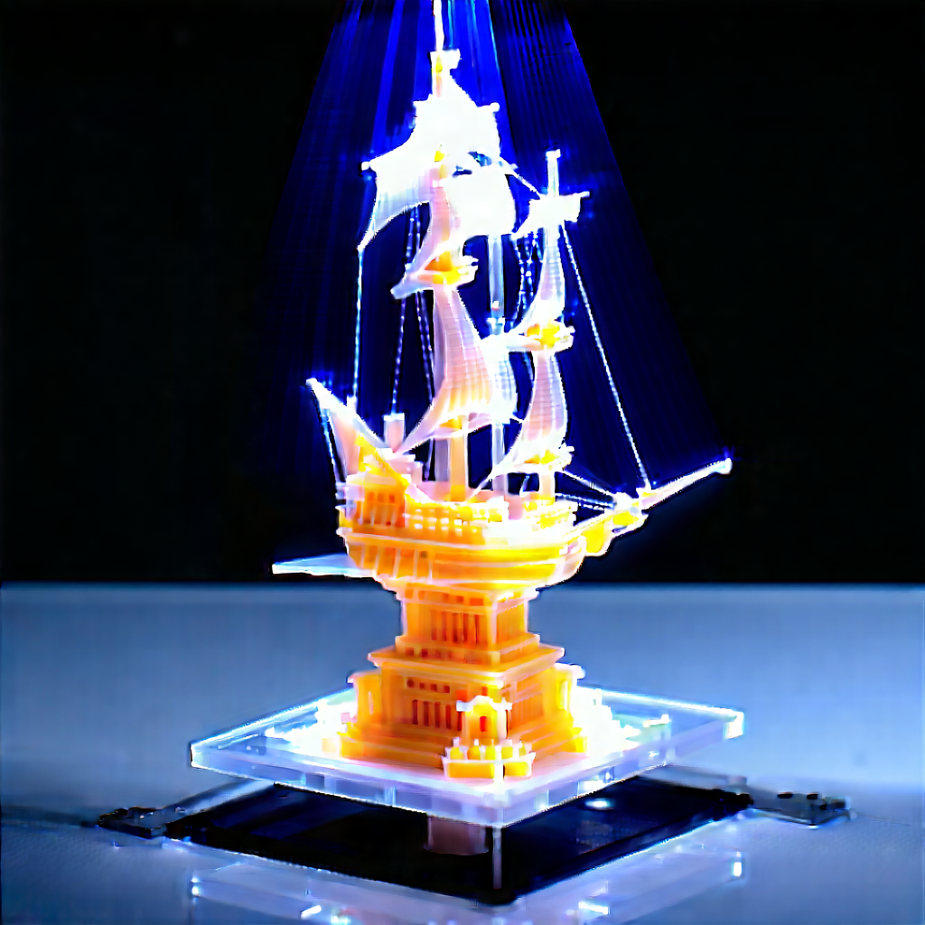 3d Printer With Holographic Projection With Model Ship